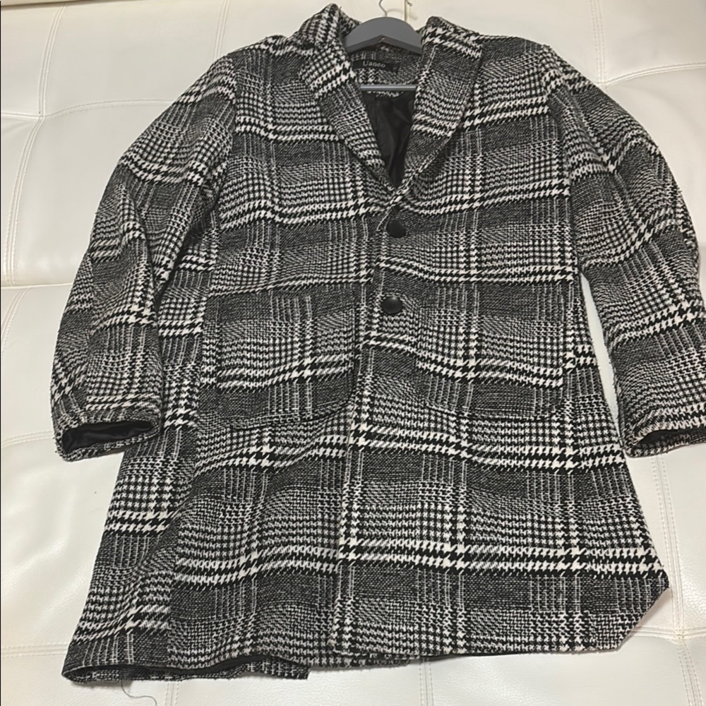 Women's Black and White Plaid Coat